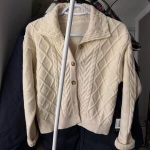 Cream Cable-Knit Button-Up Sweater